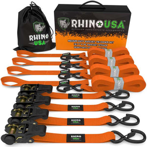 Rhino USA Medium Duty Ratchet Strap Tie-Down 4-Pack (Orange)| RCHT-4PACK-ORG