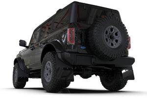 Rally Armor Mud Flaps for 2021+ Ford Bronco w Steel Rear Bumper, No Rock Rails & No Running Boards Black Flap Red Logo | MF85-NO-ST-RD