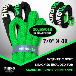Rhino USA 7/8" x 30' Kinetic Rope Recovery Kit (GREEN) | RG-KRKIT78X30-GRN