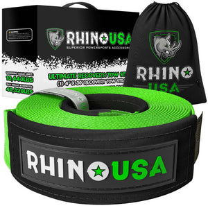 Rhino USA Recovery Tow Strap 4Inx30Ft (Green) | RG-TS4X30-GRN