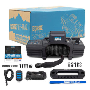 Borne Off-Road 10k lb Winch with Black Synthetic Rope for Ford Bronco (Wireless & Wired Remote) | Universal Fitment