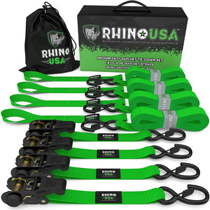 Rhino USA Medium Duty Ratchet Strap Tie-Down 4-Pack (Green) | RCHT-4PACK-GRN