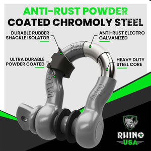 Rhino USA 3/4In D-Ring Shackle Set (2-Pack)(Gray) | RNO-GRY-SHACKLES