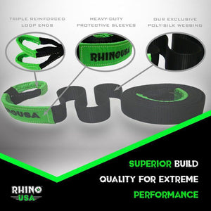Rhino USA Recovery Tow Strap 2Inx20Ft (Black) | RNO-TOWSTRAP220