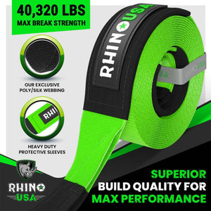 Rhino USA Recovery Tow Strap 4Inx30Ft (Green) | RG-TS4X30-GRN