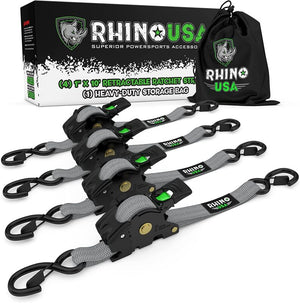 Rhino USA Retractable Ratchet Straps (4Pk 1Inx10Ft) (Gray) | TD-RSRE1X10-GRY