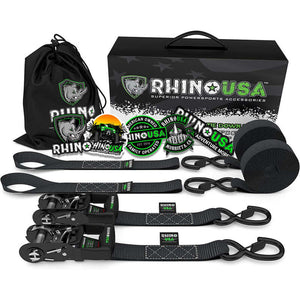 Rhino USA Heavy Duty Ratchet Tie-Downs 2-Pack (Black) 1.6In X 8Ft | GRLA-TDWN-SET