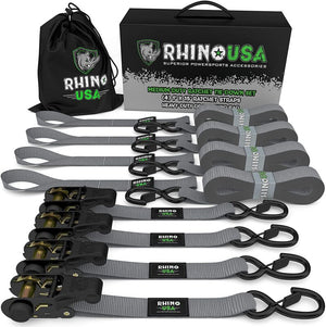 Rhino USA Medium Duty Ratchet Strap Tie-Down 4-Pack (Gray) | RCHT-4PACK-GRY