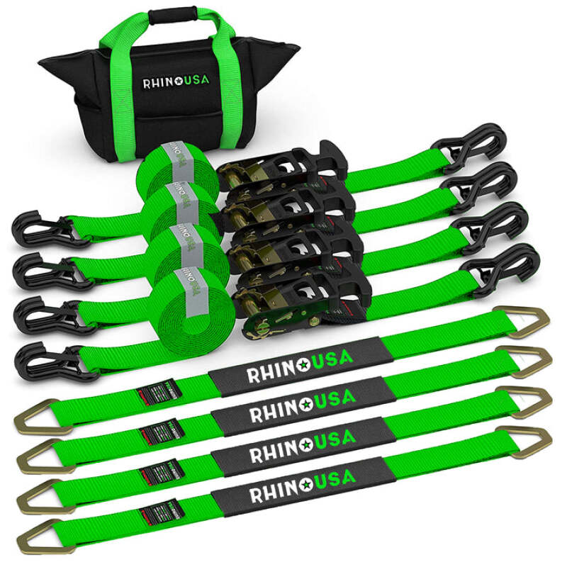 Rhino USA Heavy Duty Vehicle Tie Down Kit- Green | 2IN-HDKIT-GRN