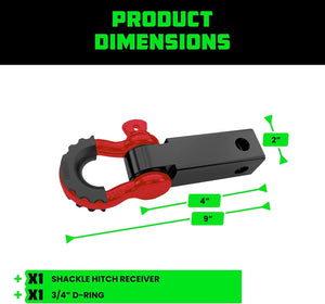 Rhino USA Shackle Hitch Receiver W/ D-Ring (Red) | RG-HTHITCH2-RED