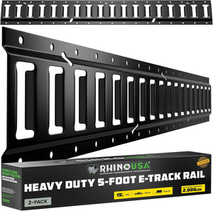 Rhino USA 5Ft E-Track Tie-Down Rails, Black (2 Pack) | TD-ETRAIL5-2PK-BLK