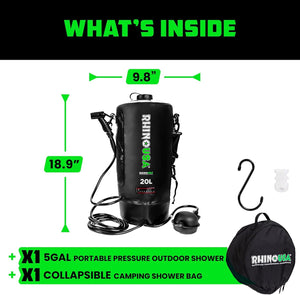 Rhino USA 5 Gallon Portable Pressurized Camp Shower - Black | CA-SHPOR-BLK