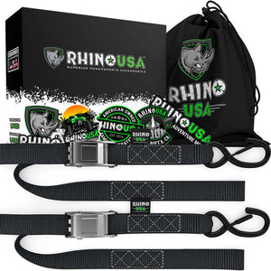 Rhino USA Cambuckle Motorcycle Tiedown Straps 2-Pack (Green) 1.5In X 8Ft | RNO-CAMSOFT-GRN