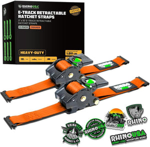Rhino USA Retractable E-Track Ratchet Straps (2 Pack, 2Inx10Ft) (Orange) | TD-RSRE2X10-ETRK-ORG
