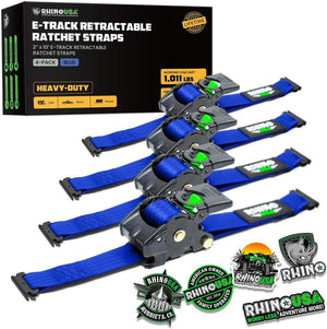 Rhino USA Retractable E-Track Ratchet Straps (4 Pack, 2Inx10Ft) (Blue) | TD-RSRE2X10-ETRK-4BLU