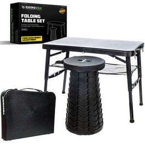 Rhino USA Portable Camping Table And Stool (Black) | CA-FRTABSTL-BLK