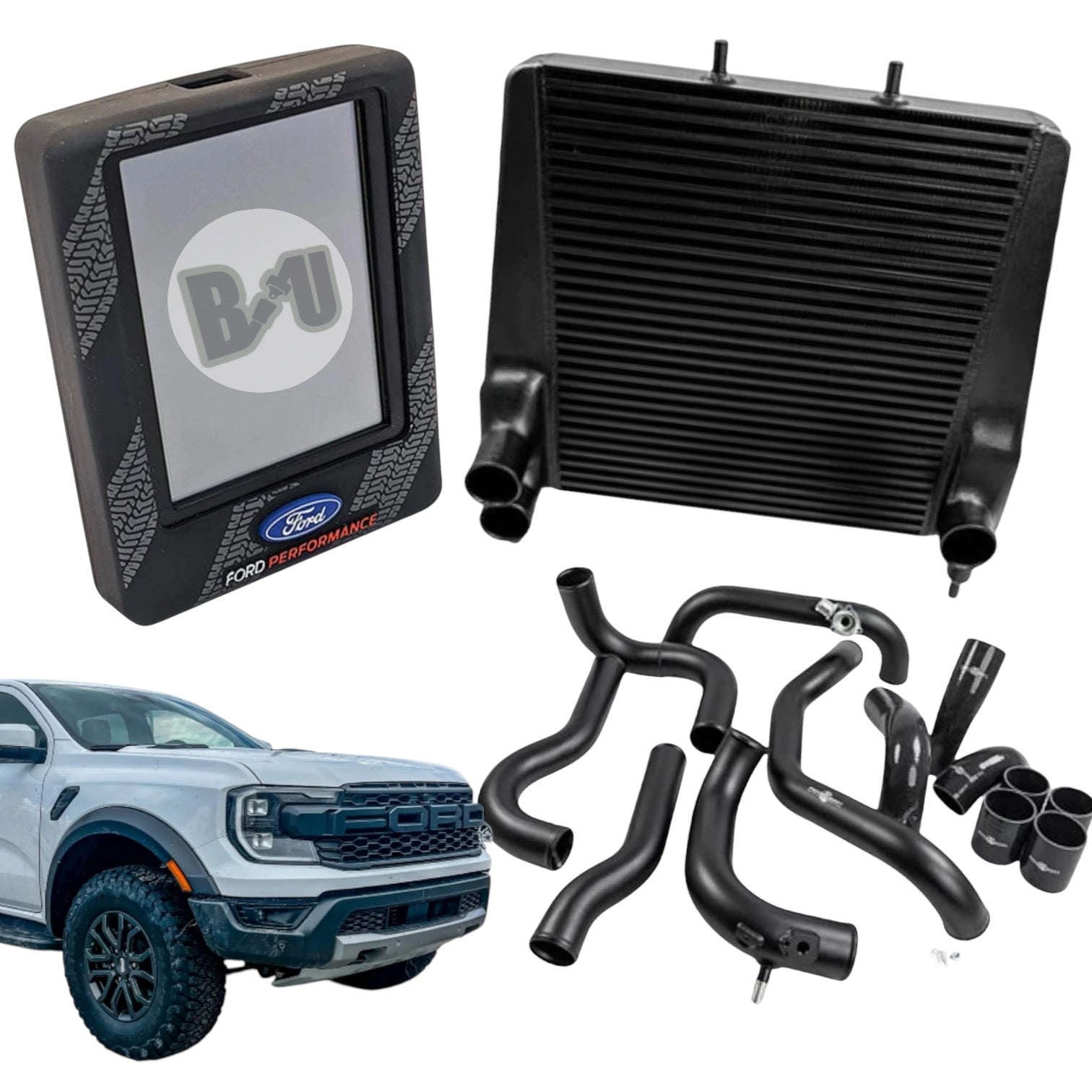 Power Package: Stage 2 Process West (Black) Charge Piping & (Black) Intercooler Kit with Ford Performance Tune for 2024+ Ranger Raptor