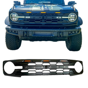 BBM Matte Black Hex Grille with Amber Lighting for 2021+ Ford Bronco