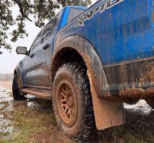 Rally Armor Mud flaps with Black Flap & Metallic Black Logo for 23+ Ford Ranger Raptor