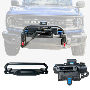 Buckle Up Off-Road Winch Mount Bundle with Borne Off-Road 10K lb Winch with Black Synthetic Rope