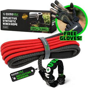 Rhino USA Reflective Synthetic Winch Rope 3/8In X 94Ft - Black | RG-SRWIN3894-BLK