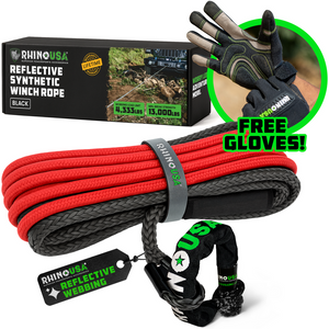 Rhino USA Reflective Synthetic Winch Rope 1/4In X 50Ft - Black | RG-SRWIN1450-BLK