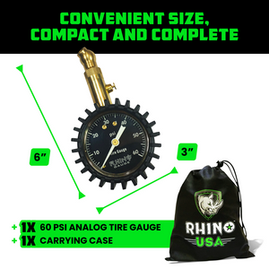 Rhino USA Heavy Duty 60 Psi Tire Pressure Gauge | RGAUG-060