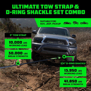 Rhino USA 20Ft Tow Strap/Shackles Combo | RNO-SHACKSTRAP20