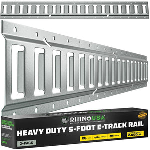 Rhino USA 5Ft E-Track Tie-Down Rails, Silver (2 Pack) | TD-ETRAIL5-2PK-SVR