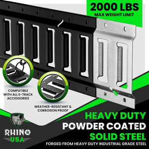 Rhino USA 8Ft E-Track Tie-Down Rails, Black (2 Pack) | TD-ETRAIL8-2PK-BLK