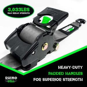 Rhino USA Retractable Ratchet Straps (2Pk 2Inx10Ft) Gray | TD-RSRE2X10-GRY