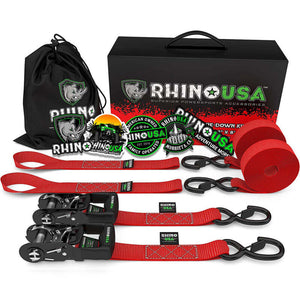 Rhino USA Heavy Duty Ratchet Tie-Downs 2-Pack (Red) 1.6In X 8Ft | HDKIT-2PK-RED