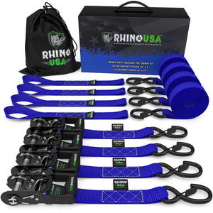Rhino USA Heavy Duty Ratchet Tie-Down 4-Pack (Blue) 1.6In X 8Ft | HDKIT-4PK-BLU