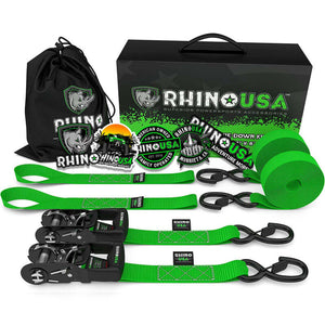 Rhino USA Heavy Duty Ratchet Tie-Downs 2-Pack (Green) 1.6In X 8Ft | HDKIT-2PK-GRN