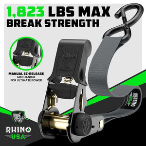 Rhino USA Medium Duty Ratchet Strap Tie-Down 4-Pack (Black) | GMG-R1-4PACK