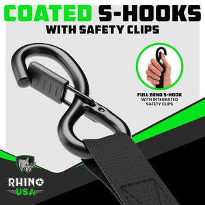 Rhino USA Medium Duty Ratchet Strap Tie-Down 4-Pack (Black) | GMG-R1-4PACK