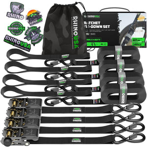 Rhino USA Medium Duty Ratchet Strap Tie-Down 4-Pack (Black) | GMG-R1-4PACK