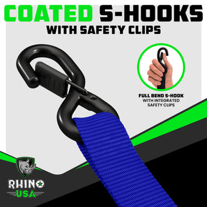 Rhino USA Heavy Duty Ratchet Tie-Down 4-Pack (Blue) 1.6In X 8Ft | HDKIT-4PK-BLU
