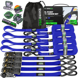 Rhino USA Medium Duty Ratchet Strap Tie-Down 4-Pack (Blue) | RCHT-4PACK-BLU