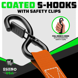 Rhino USA Medium Duty Ratchet Strap Tie-Down 4-Pack (Orange)| RCHT-4PACK-ORG