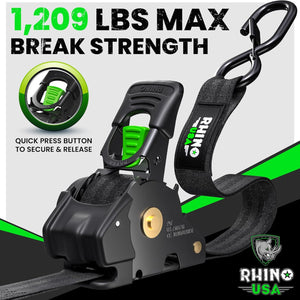 Rhino USA Retractable Ratchet Straps (4Pk 1Inx10Ft) (Black) | TD-RSRE1X10-BLK-R