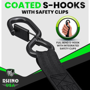 Rhino USA Retractable Ratchet Straps (4Pk 1Inx10Ft) (Black) | TD-RSRE1X10-BLK-R
