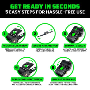 Rhino USA Retractable Ratchet Straps (4Pk 1Inx10Ft) (Black) | TD-RSRE1X10-BLK-R