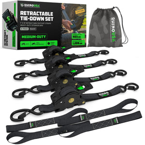 Rhino USA Retractable Ratchet Straps (4Pk 1Inx10Ft) (Gray) | TD-RSRE1X10-GRY-R