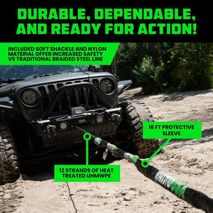 Rhino USA Reflective Synthetic Winch Rope 3/8In X 94Ft - Black | RG-SRWIN3894-BLK
