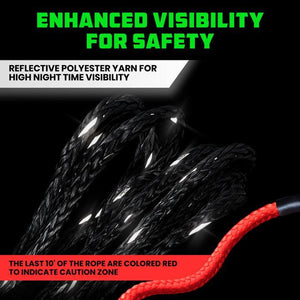 Rhino USA Reflective Synthetic Winch Rope 3/8In X 94Ft - Black | RG-SRWIN3894-BLK