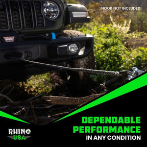 Rhino USA Reflective Synthetic Winch Rope 3/8In X 94Ft - Black | RG-SRWIN3894-BLK