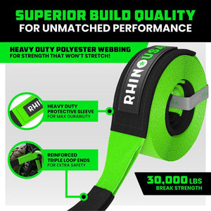 Rhino USA Recovery Tow Strap 3Inx20Ft (Green) | RG-TS3X20-GRN