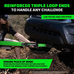 Rhino USA Recovery Tow Strap 3Inx20Ft (Green) | RG-TS3X20-GRN