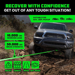 Rhino USA Recovery Tow Strap 3Inx20Ft (Green) | RG-TS3X20-GRN